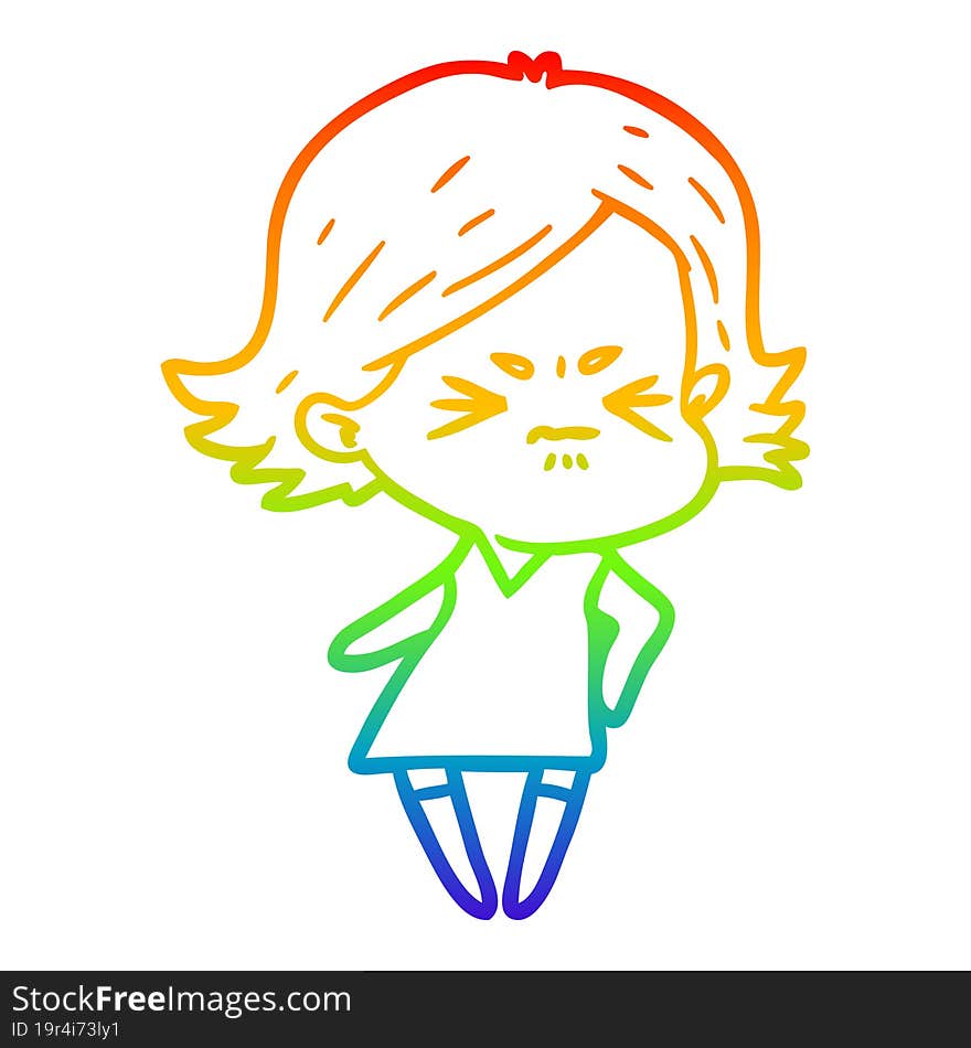 rainbow gradient line drawing cartoon angry woman