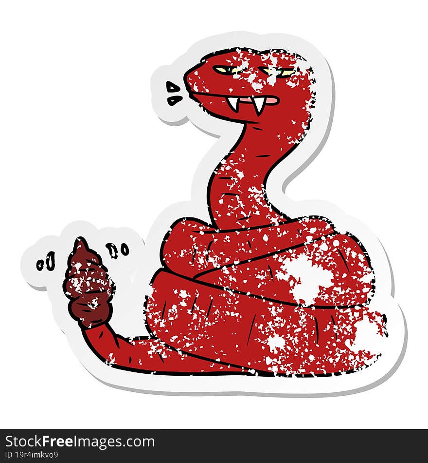 distressed sticker of a cartoon angry rattlesnake