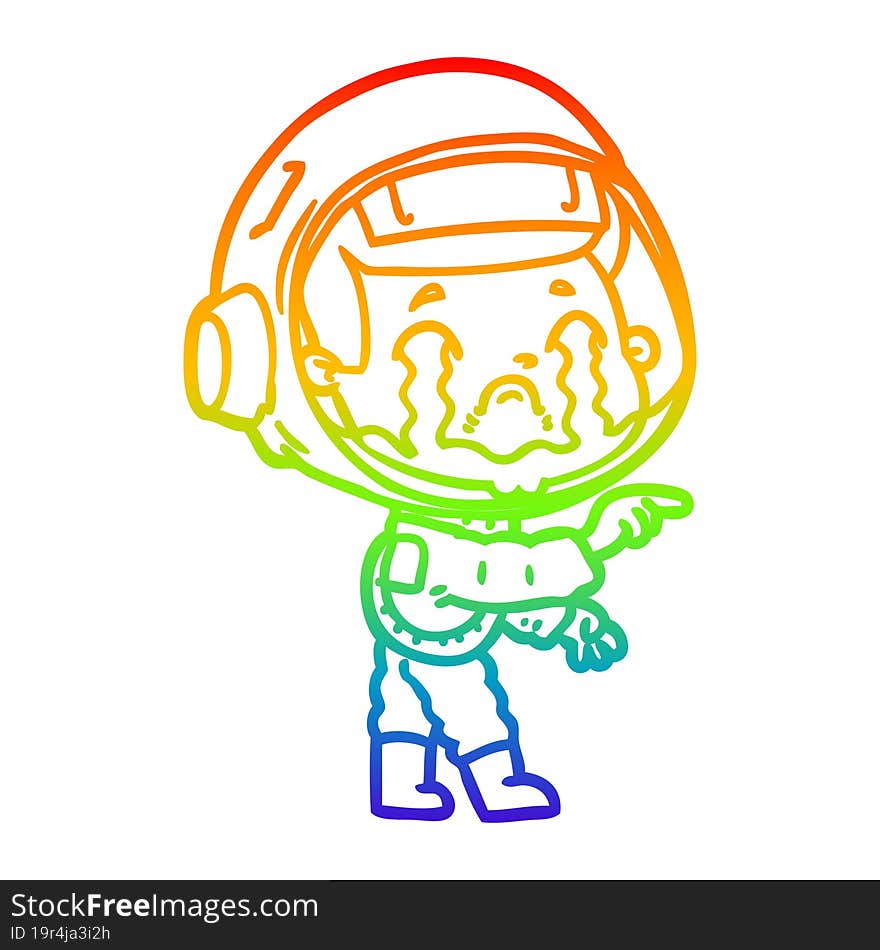 Rainbow Gradient Line Drawing Cartoon Crying Astronaut