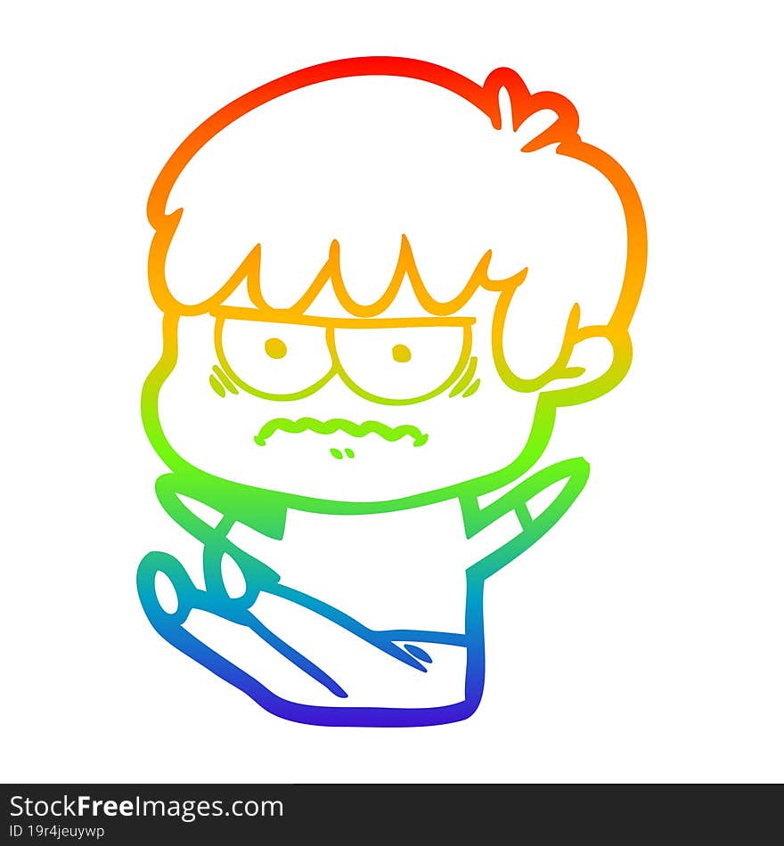 rainbow gradient line drawing annoyed cartoon boy