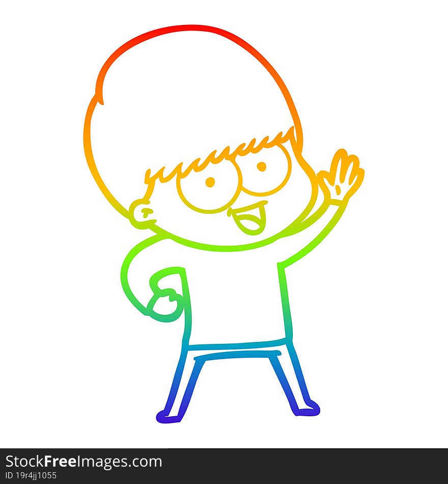 Rainbow Gradient Line Drawing Happy Cartoon Boy