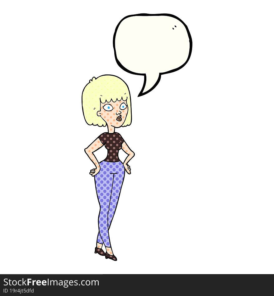 comic book speech bubble cartoon woman with hands on hips