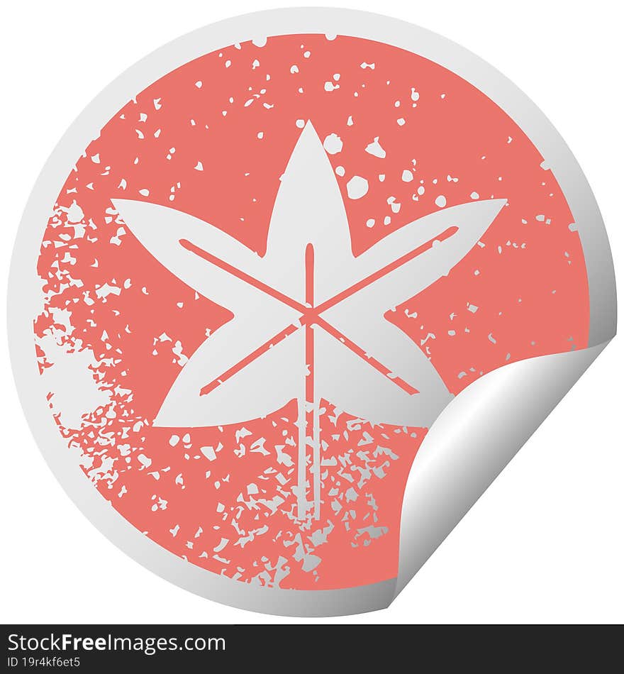 distressed circular peeling sticker symbol autumn leaf