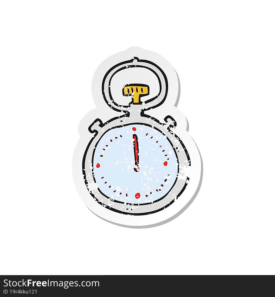 Retro Distressed Sticker Of A Cartoon Stop Watch