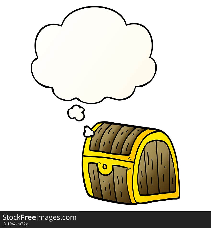 cartoon treasure chest with thought bubble in smooth gradient style