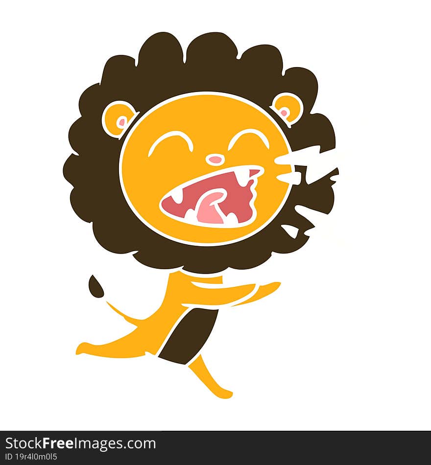 flat color style cartoon running lion