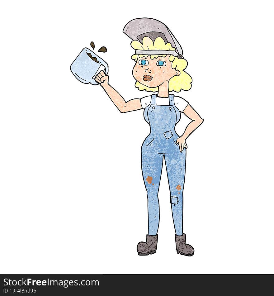 textured cartoon woman in dungarees