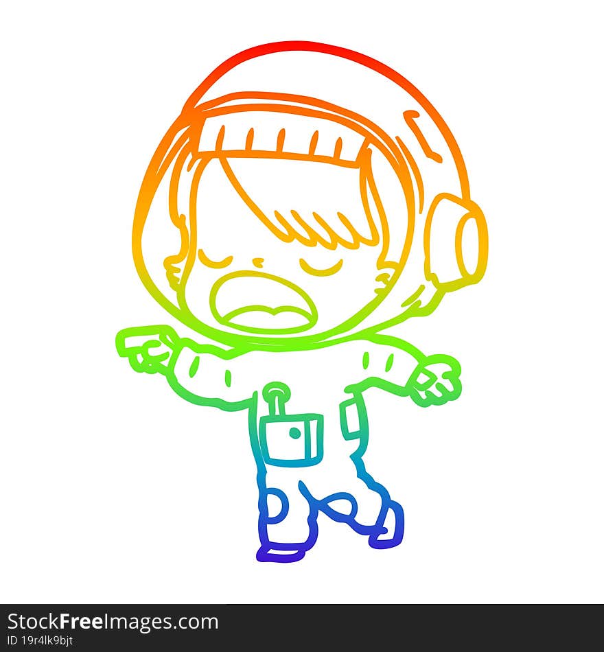 rainbow gradient line drawing cartoon talking astronaut