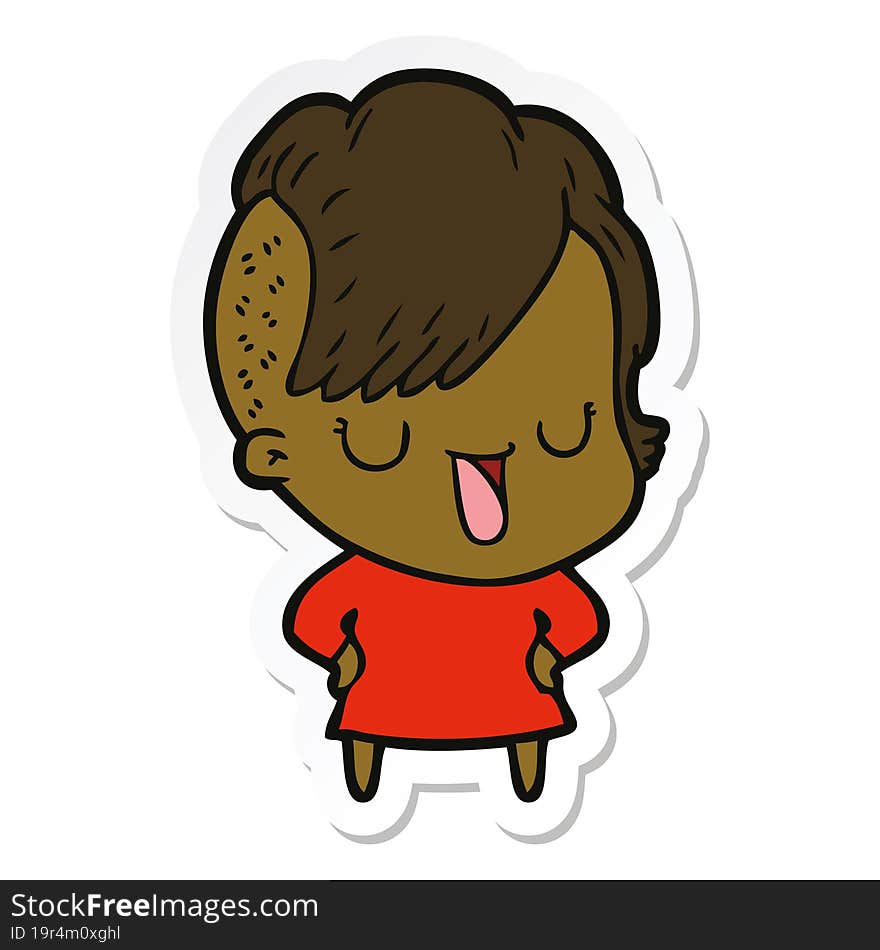 sticker of a cute cartoon girl with hipster haircut