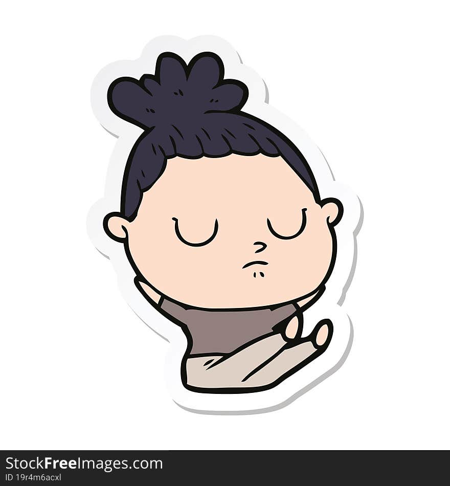 Sticker Of A Cartoon Calm Woman