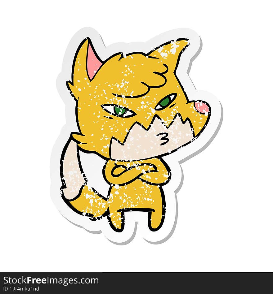 distressed sticker of a clever cartoon fox