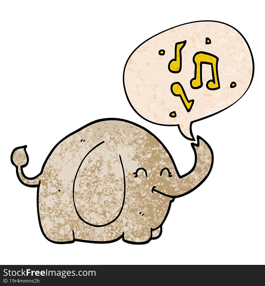 cartoon trumpeting elephant and speech bubble in retro texture style