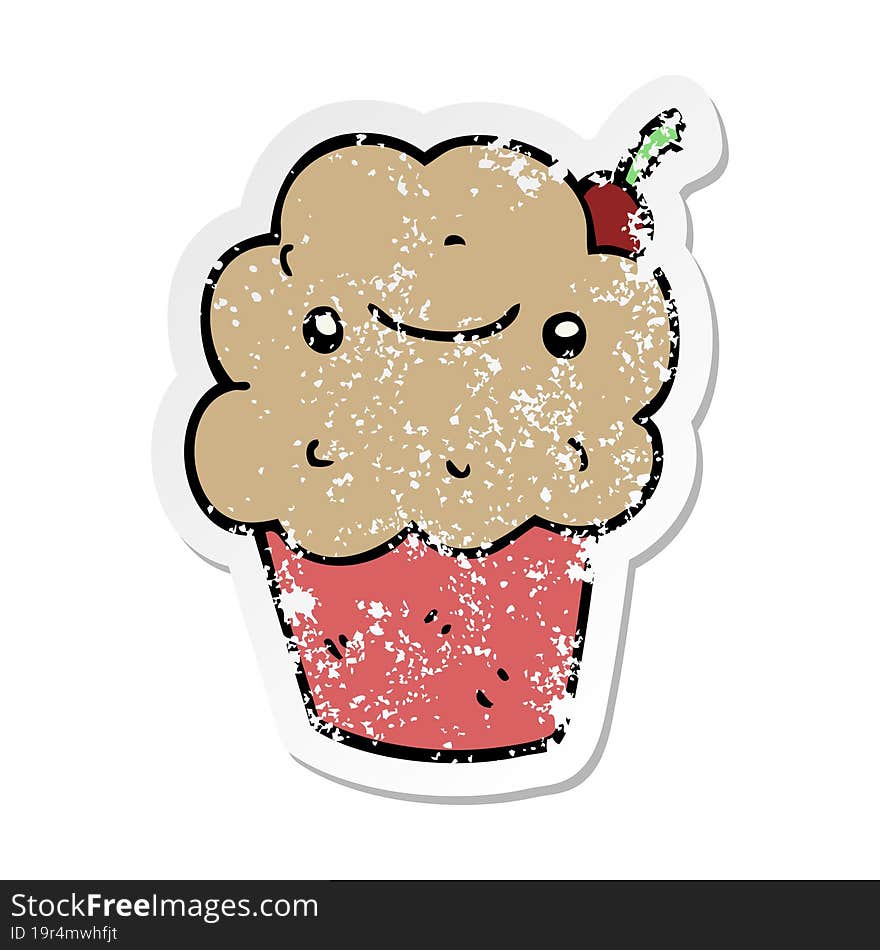 Distressed Sticker Of A Cartoon Cupcake