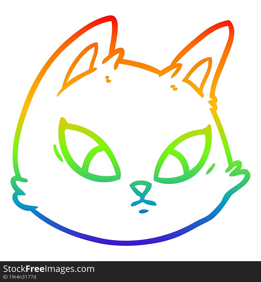 rainbow gradient line drawing of a cartoon cat face