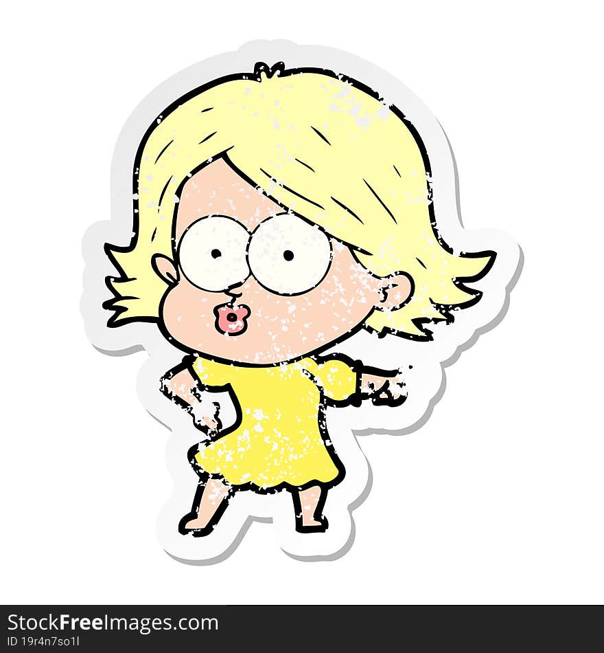 Distressed Sticker Of A Cartoon Girl Pouting