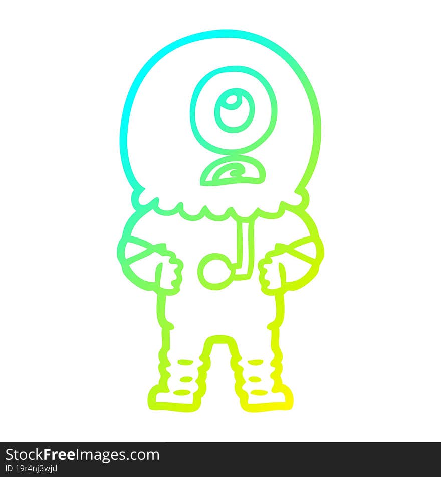 cold gradient line drawing cartoon cyclops alien spaceman