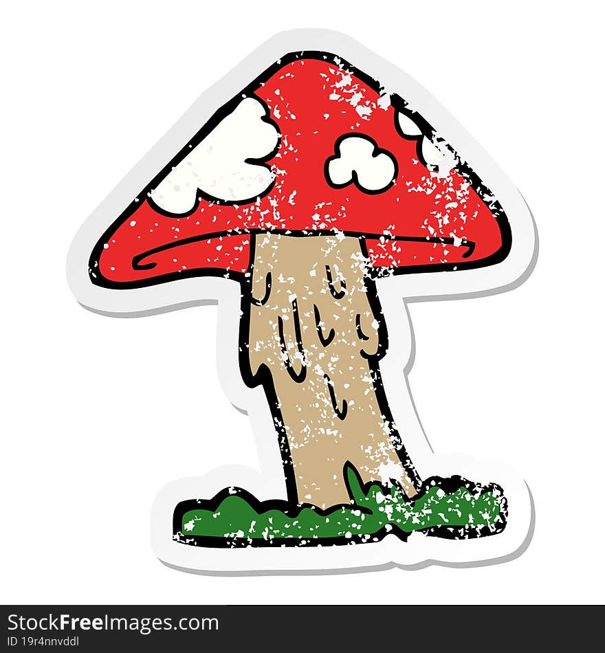 distressed sticker of a cartoon mushroom