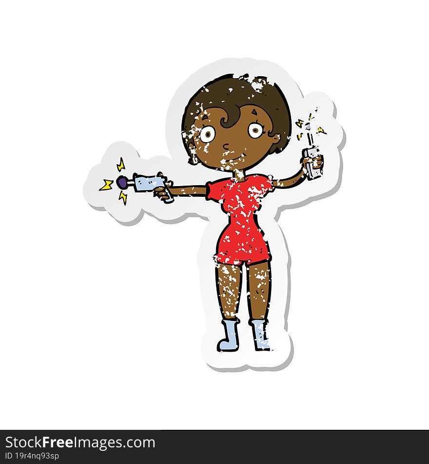 retro distressed sticker of a cartoon future space girl