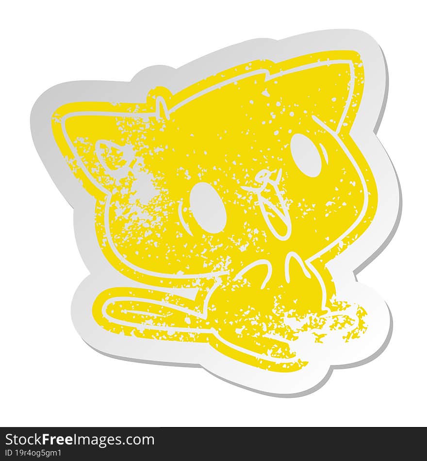 distressed old sticker of cute kawaii cat