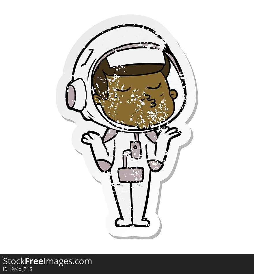 Distressed Sticker Of A Cartoon Confident Astronaut