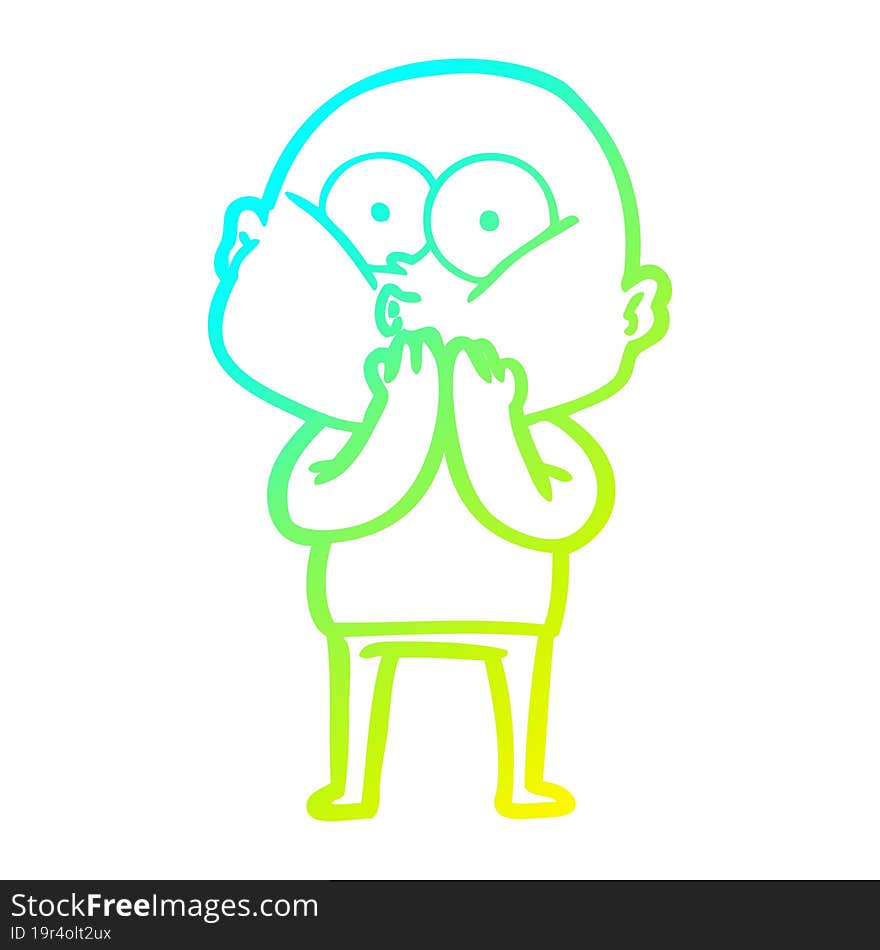 Cold Gradient Line Drawing Cartoon Bald Man Staring