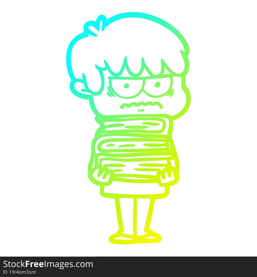 Cold Gradient Line Drawing Annoyed Cartoon Boy