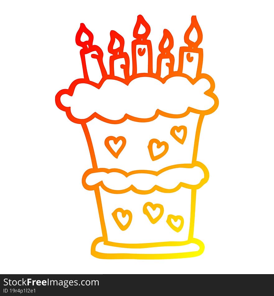 warm gradient line drawing cartoon birthday cake