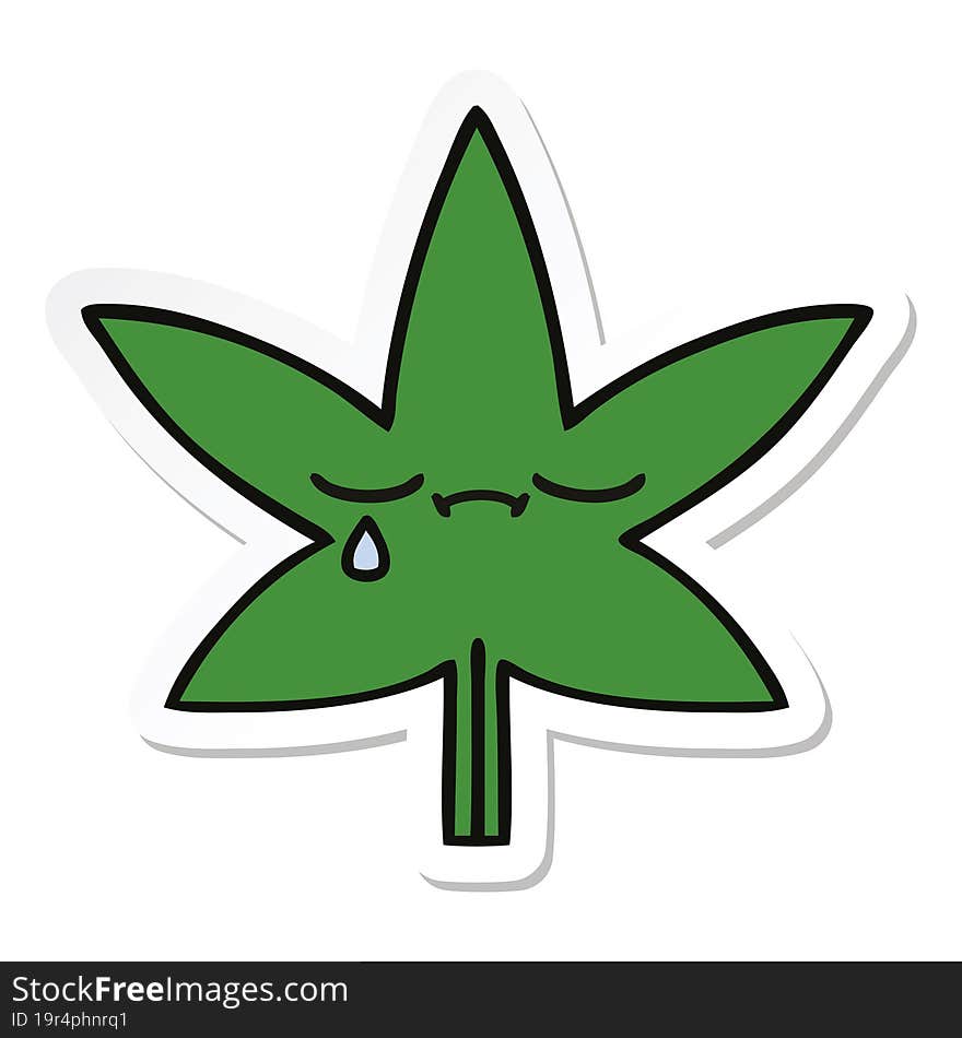 sticker of a cute cartoon marijuana leaf