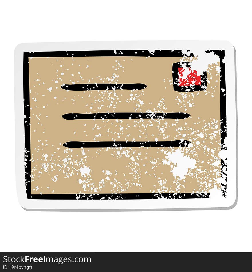 distressed sticker of a cute cartoon paper envelope