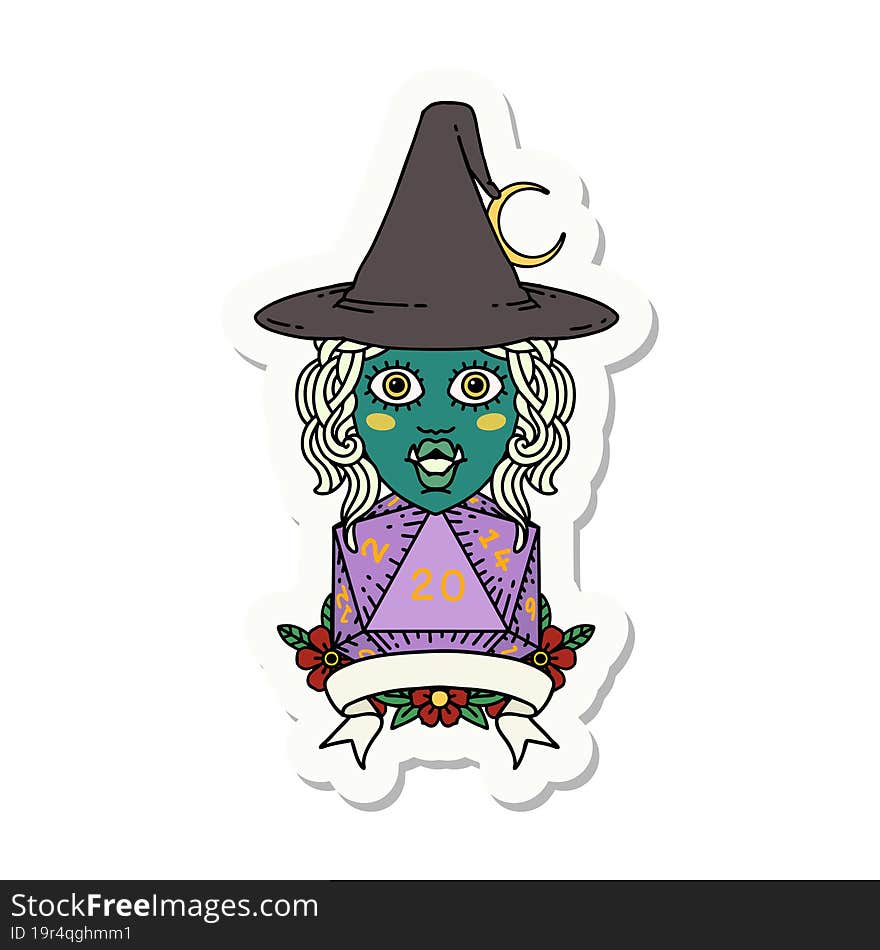 half orc witch character with natural 20 dice roll sticker