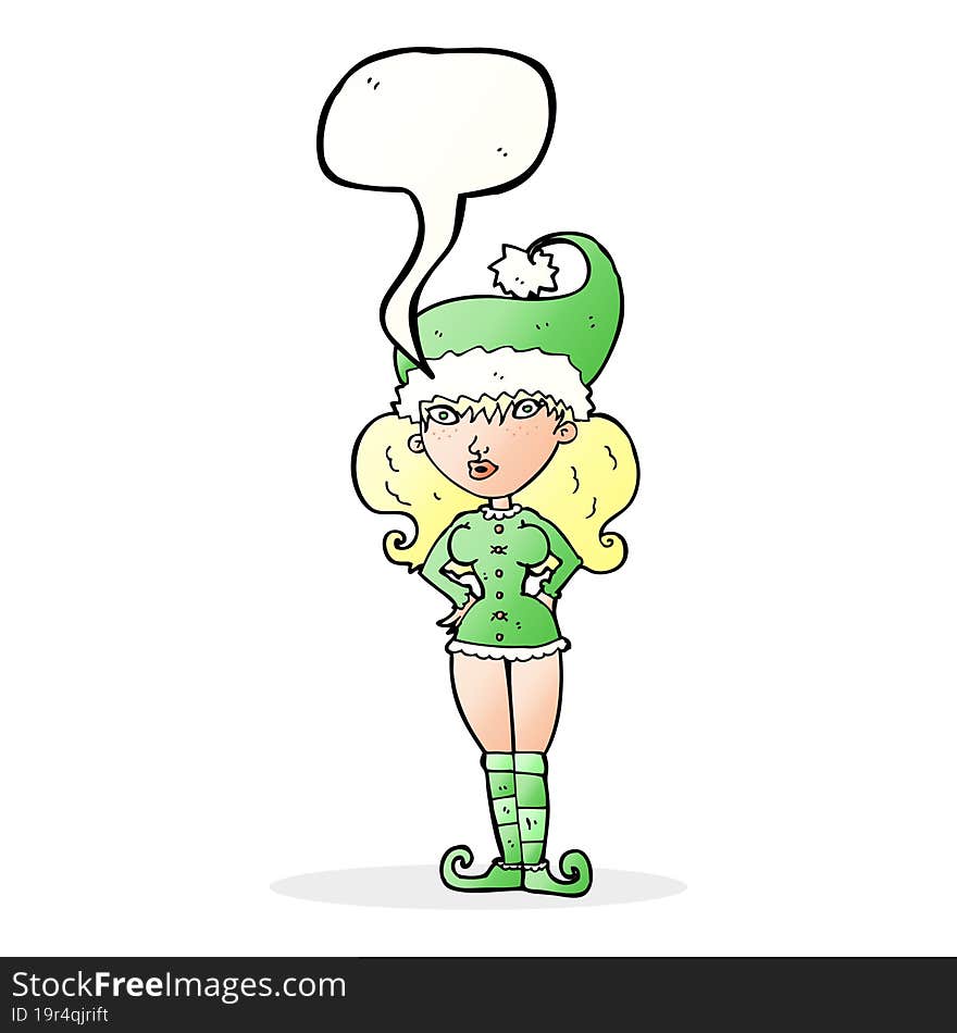 cartoon santa s helper woman with speech bubble