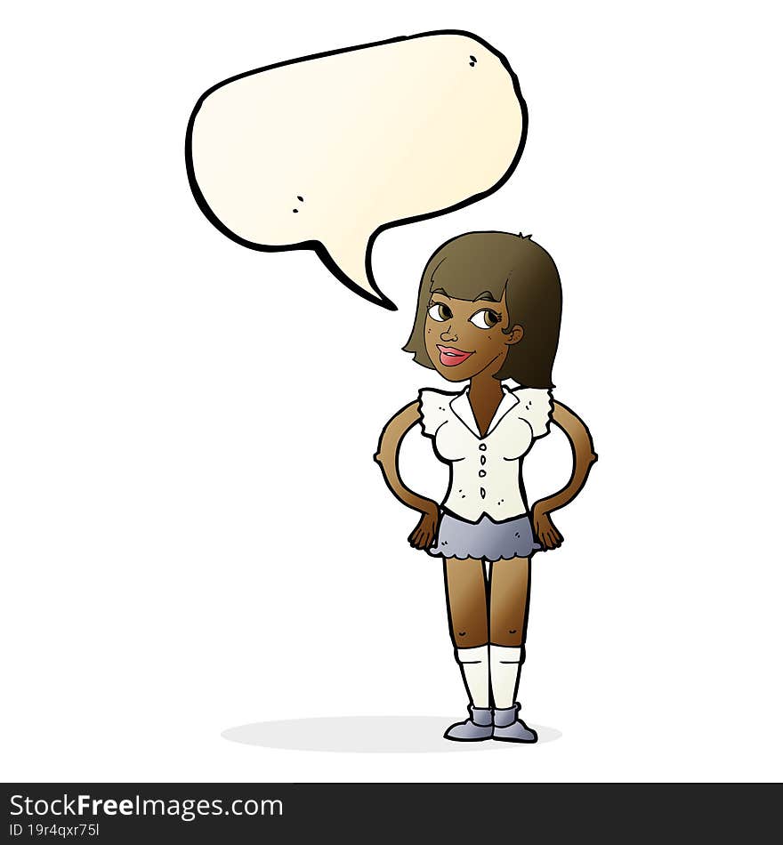 cartoon woman with hands on hips with speech bubble