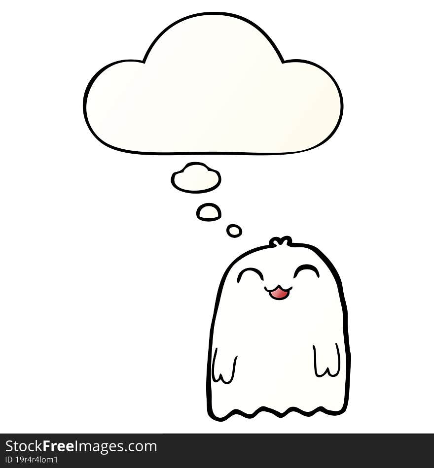 cartoon ghost and thought bubble in smooth gradient style