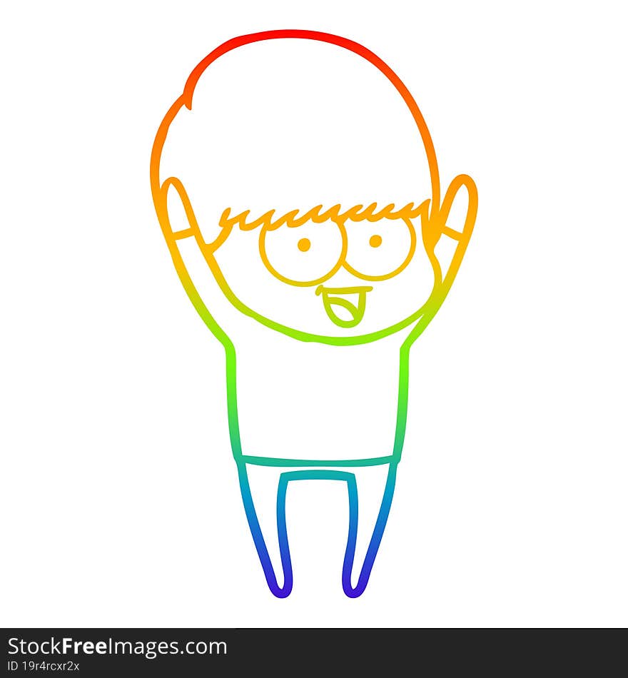 rainbow gradient line drawing of a happy cartoon boy