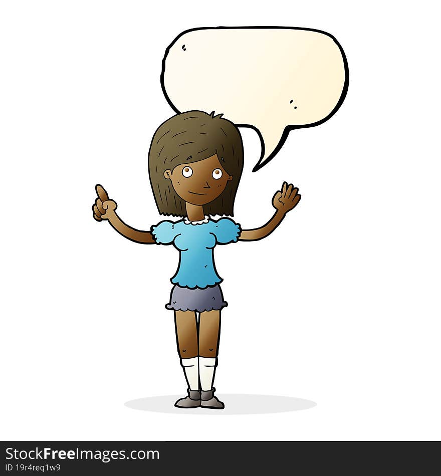 cartoon woman explaining idea with speech bubble