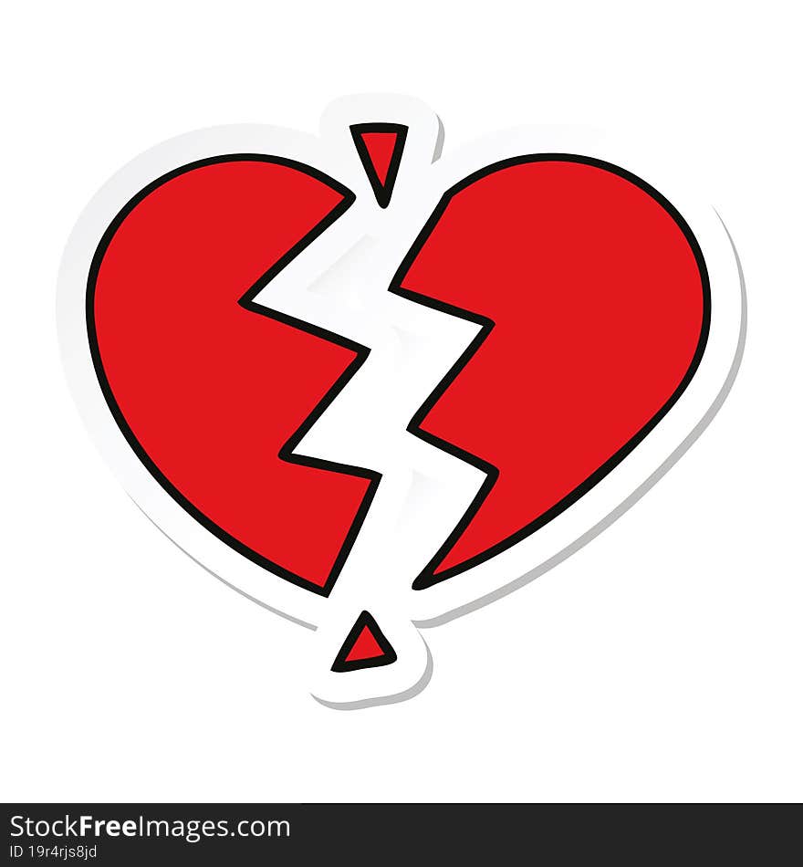 Sticker Of A Cute Cartoon Broken Heart