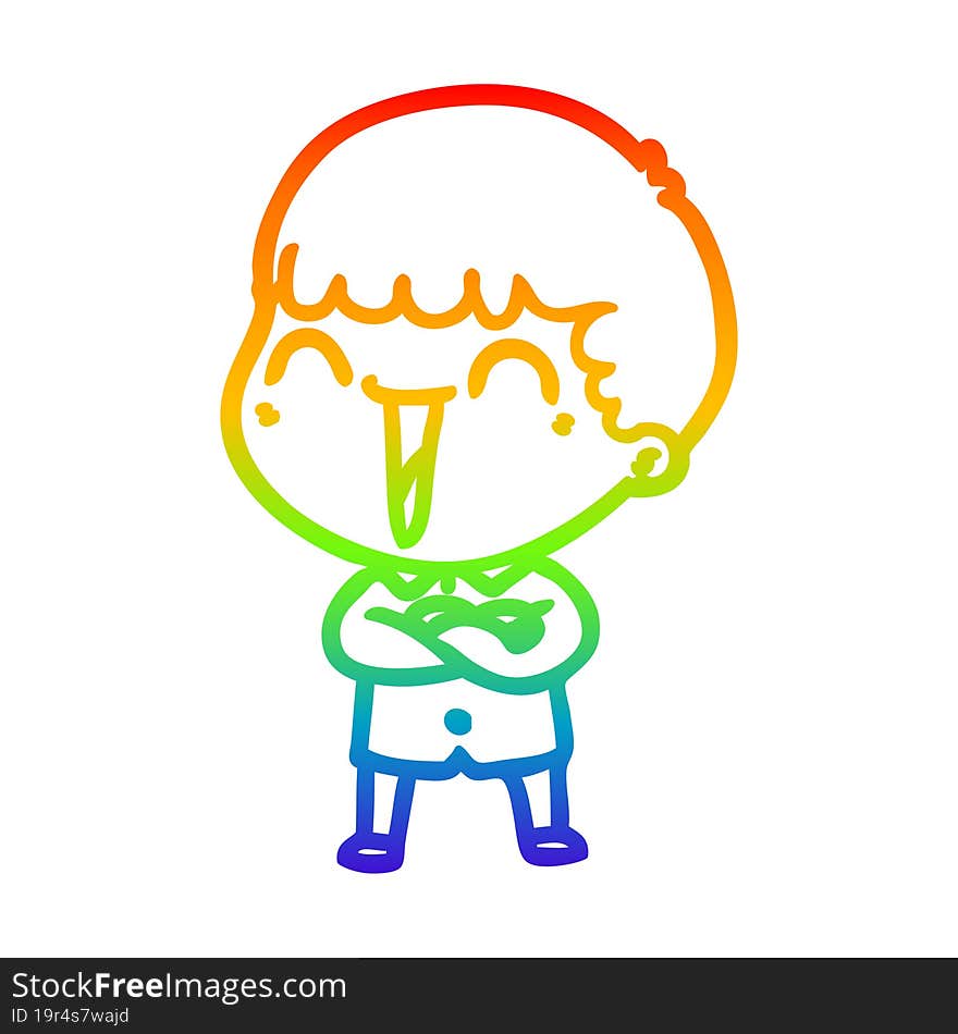 rainbow gradient line drawing of a cartoon happy man