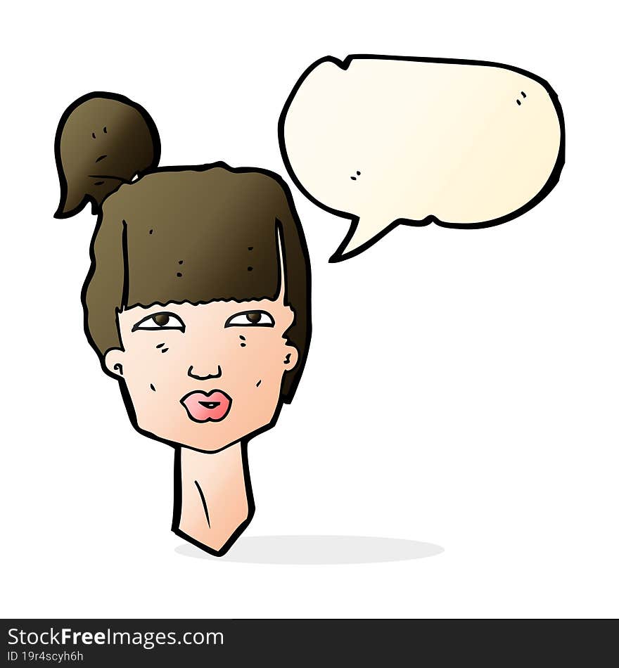 cartoon female head with speech bubble