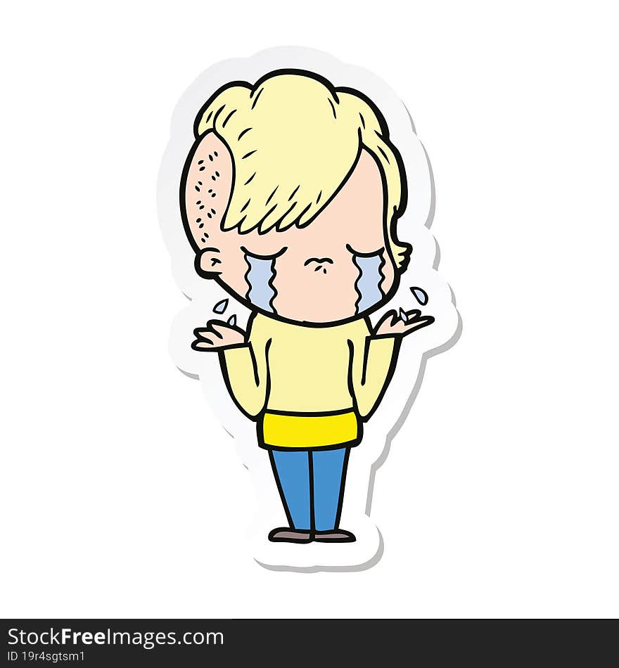 sticker of a cartoon crying girl