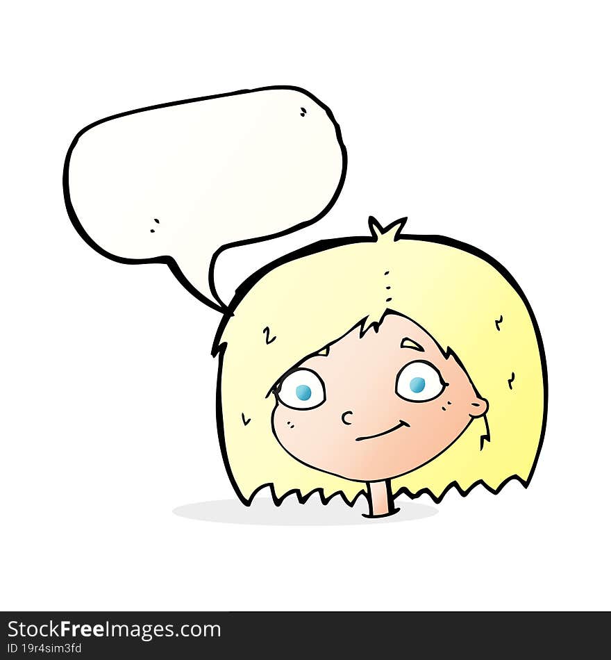 Cartoon Happy Female Face With Speech Bubble