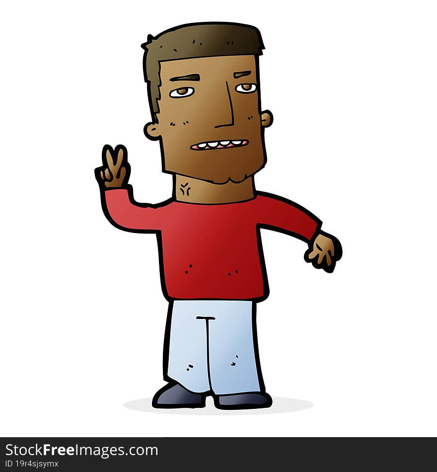 cartoon man giving peace sign