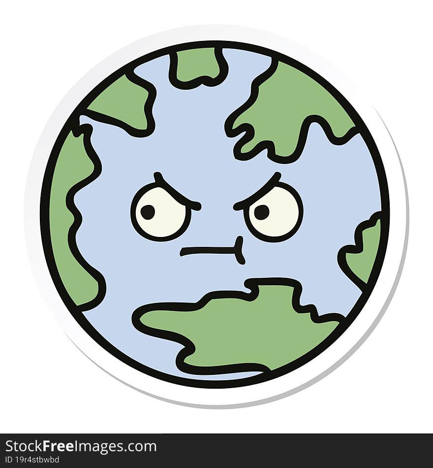 sticker of a cute cartoon planet earth