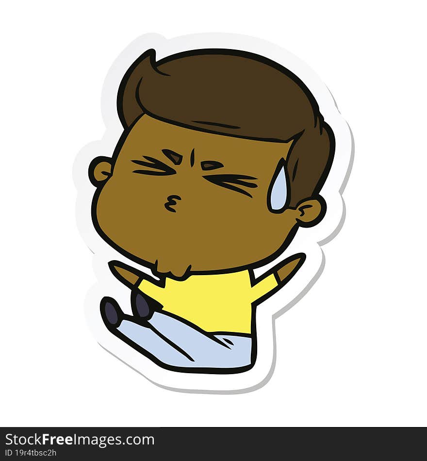 sticker of a cartoon man sweating