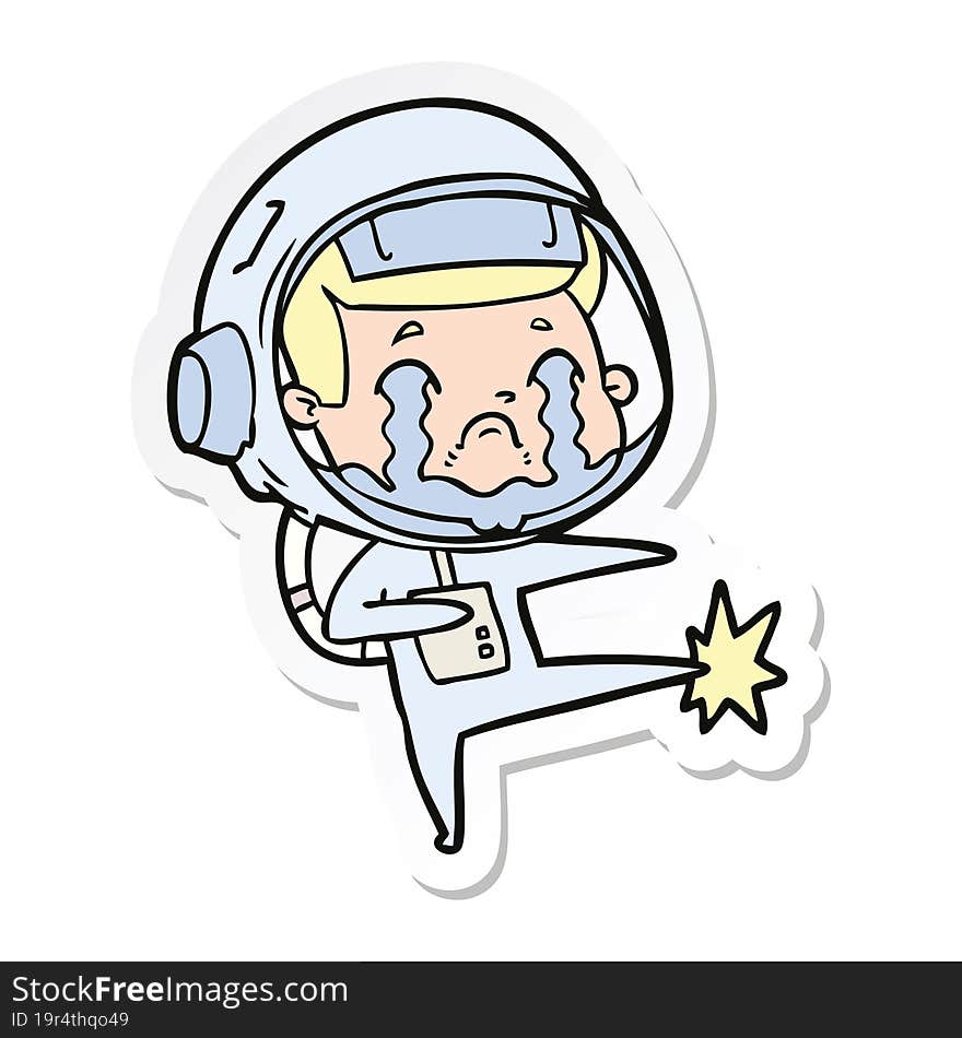 sticker of a cartoon crying astronaut