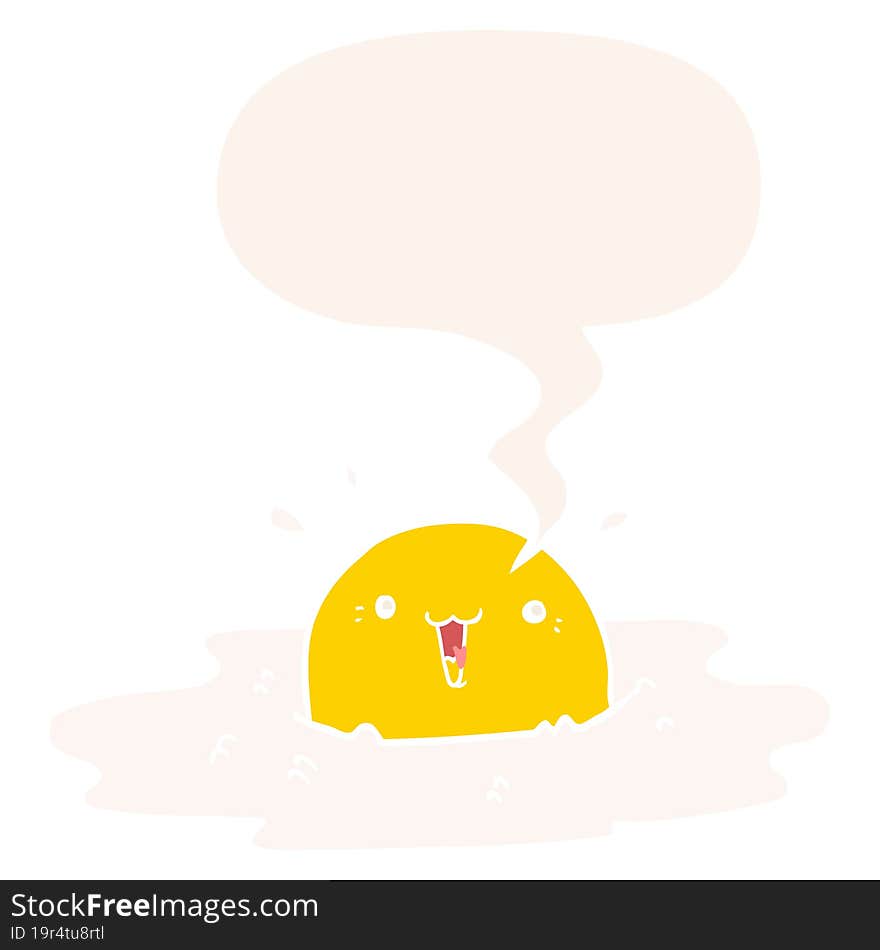 cute cartoon fried egg with speech bubble in retro style