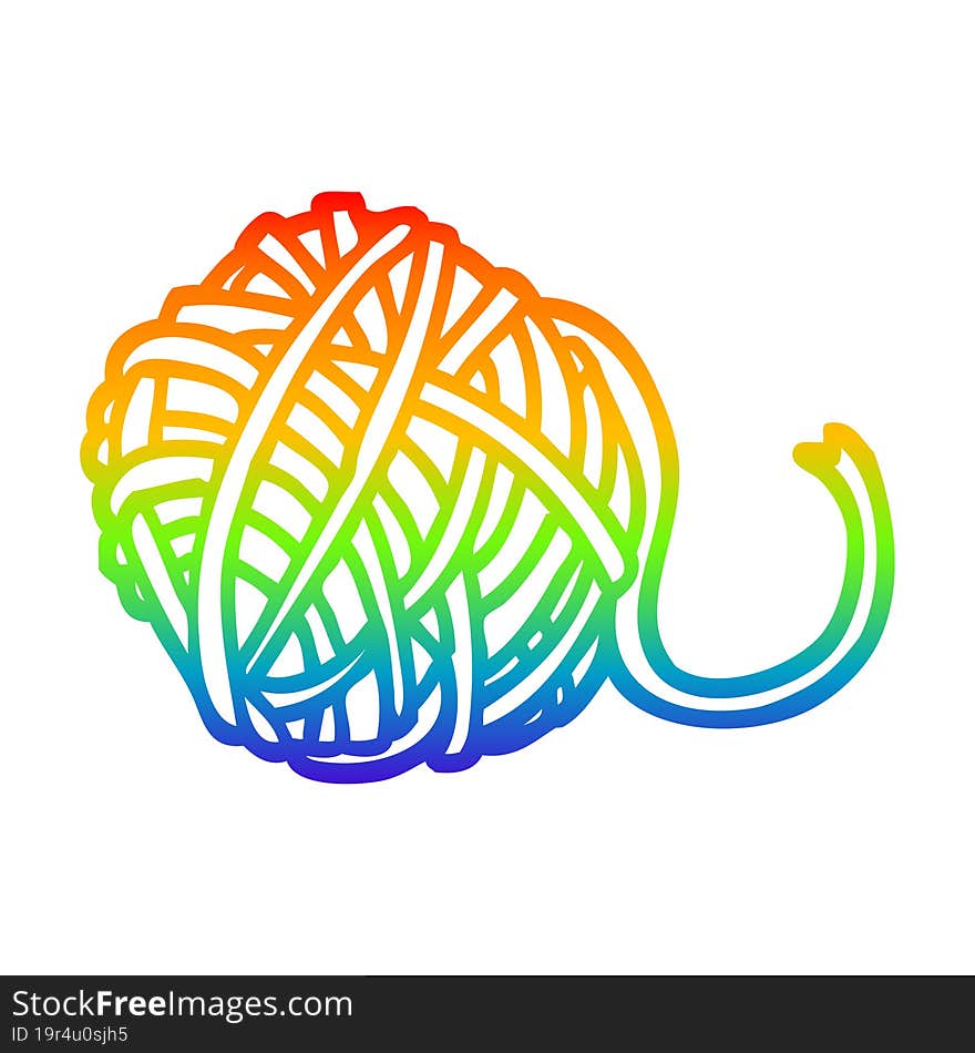 Rainbow Gradient Line Drawing Cartoon Ball Of String