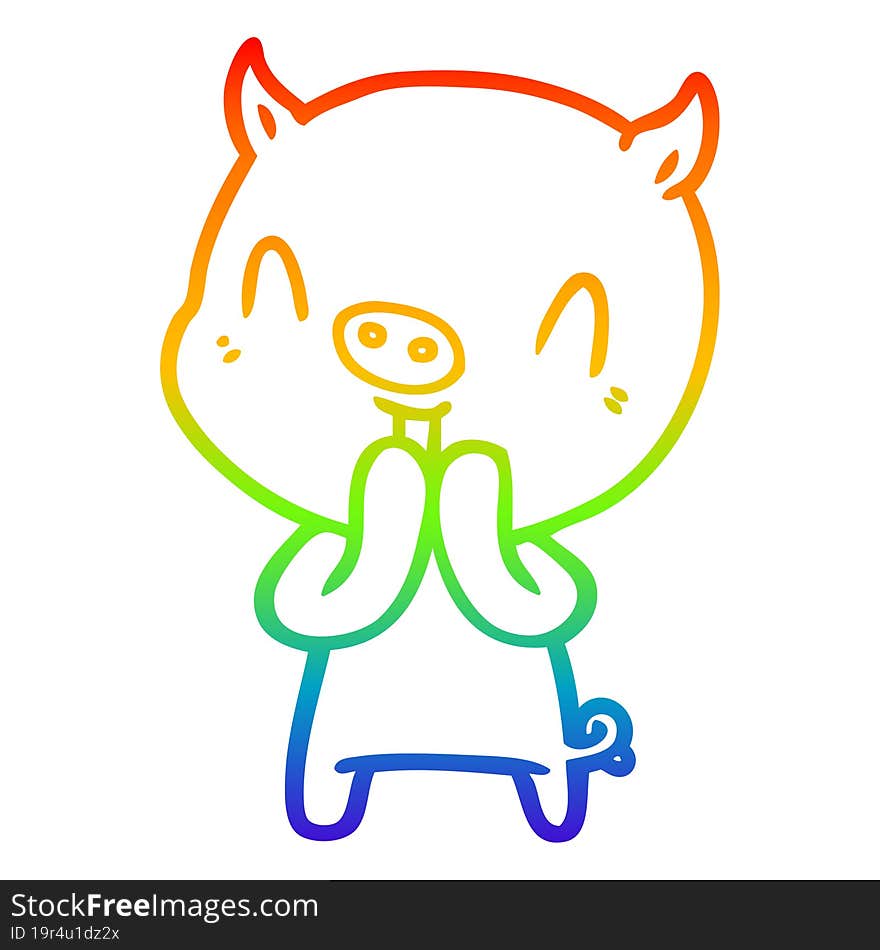 rainbow gradient line drawing of a happy cartoon pig