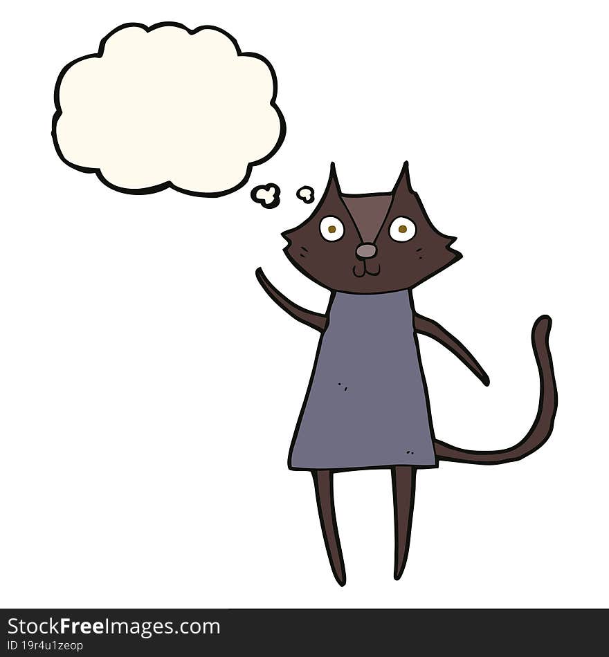 cute cartoon black cat waving with thought bubble