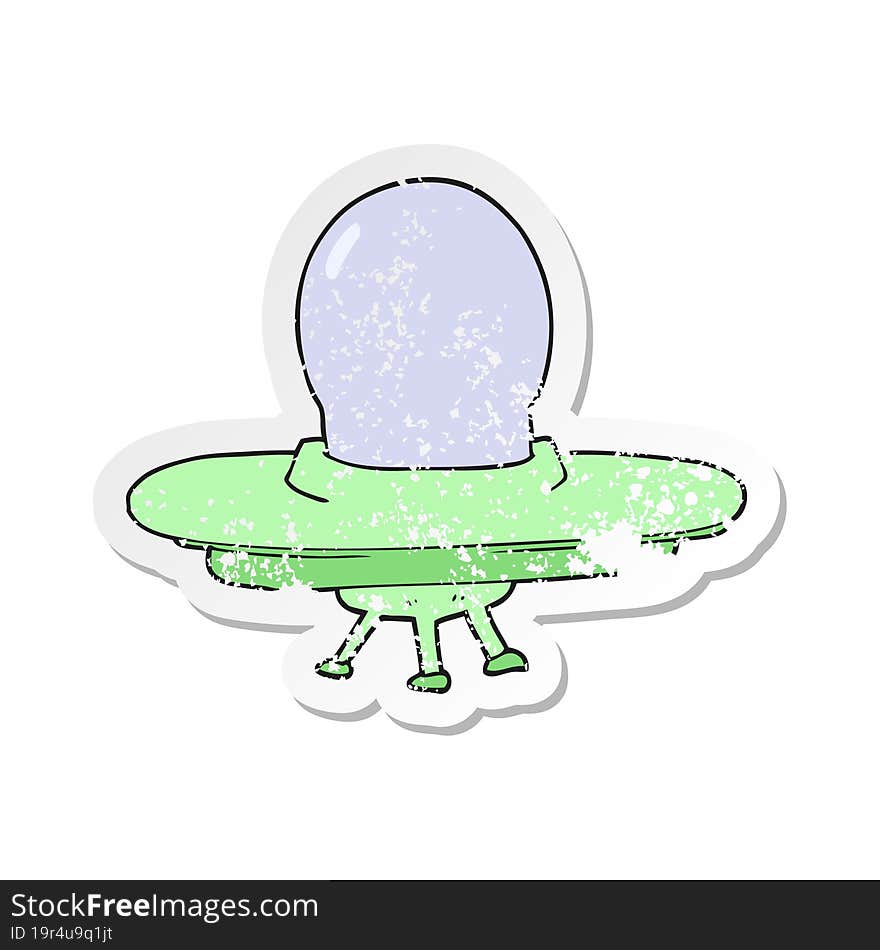 retro distressed sticker of a cartoon flying saucer