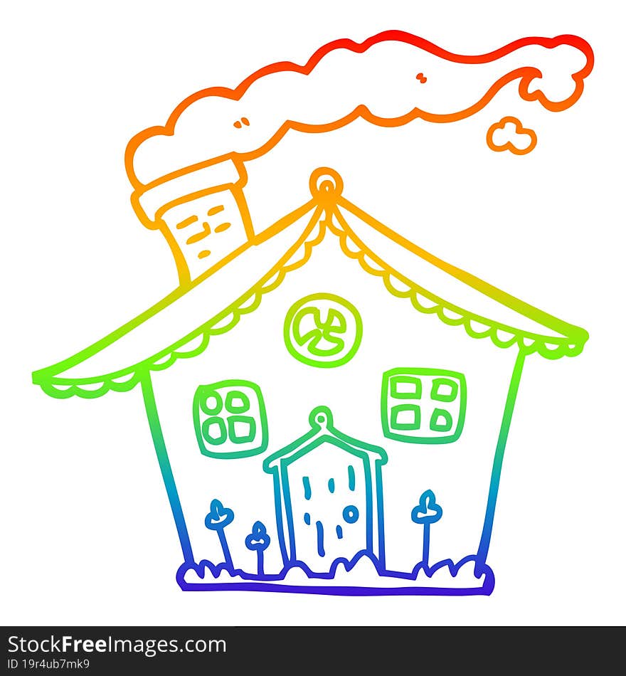 rainbow gradient line drawing cartoon house